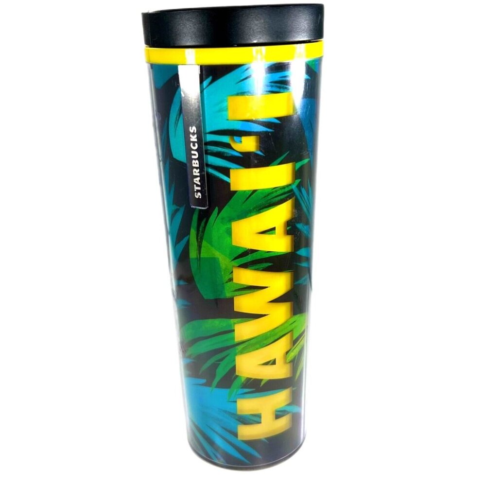 Starbucks Hawaii Collection Travel Mug Straight Sided Plastic Tumbler Palm 16 oz - Picture 1 of 11